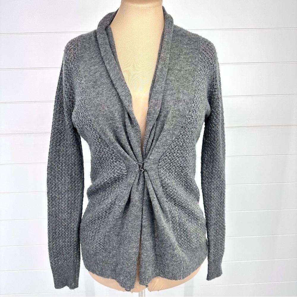 Sioni Charcoal Grey Cashmere Blend Shawl Collar Long Line Cardigan Size Small - Picture 1 of 9